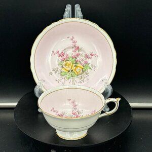 Vintage Paragon Double Warrant Porcelain Pink Floral Gold Trim Teacup and Saucer
